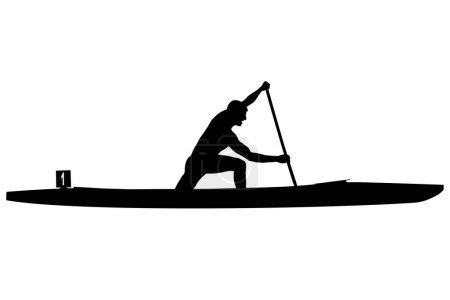 Illustration for Black silhouette athlete rower in canoe sprint in paddle - Royalty Free Image