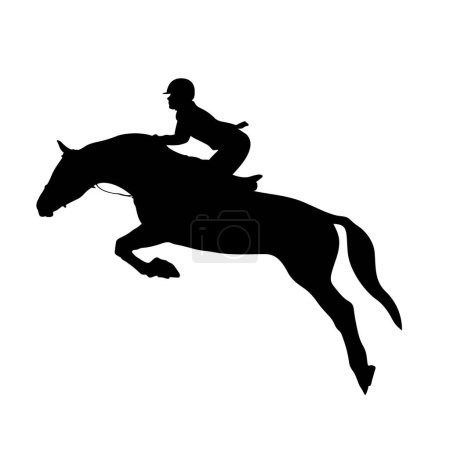 Pferdesport Pferd und Reiterin springen schwarze Silhouette