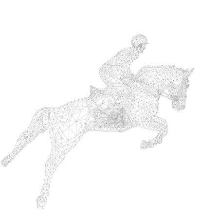Illustration for Equestrian sport rider on horse jumping polygonal wireframe - Royalty Free Image
