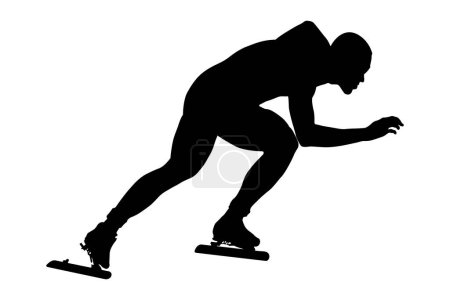 Téléchargez les illustrations : Noir silhouette homme athlète speedskater course tour - en licence libre de droit