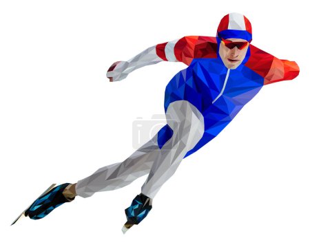 Illustration for Athlete skater in speed skating low poly color - Royalty Free Image
