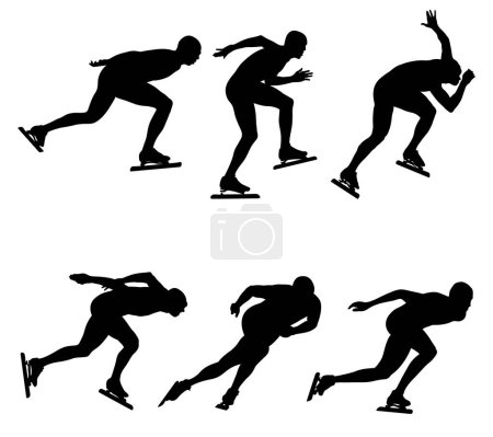 Téléchargez les illustrations : Sport set patinage de vitesse sur glace noir silhouette athlètes - en licence libre de droit