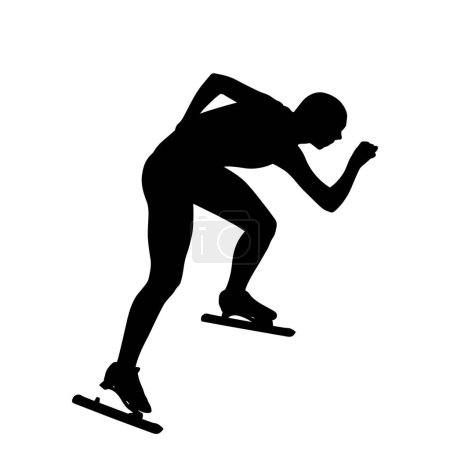 Téléchargez les illustrations : Patineur de vitesse masculin silhouette noire sur fond blanc, illustration vectorielle, jeux de sports d'hiver - en licence libre de droit