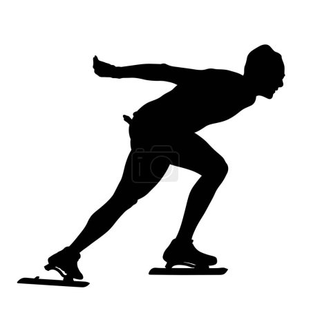 Ilustración de Speedskater atleta silueta negro sobre fondo blanco, vector de ilustración, juegos de deportes de invierno - Imagen libre de derechos