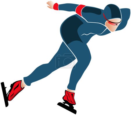 Illustration for Male athlete speed skating colored silhouette - Royalty Free Image