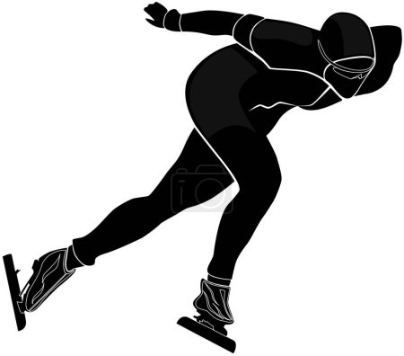 Illustration for Male athlete speed skating black silhouette - Royalty Free Image