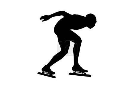 Téléchargez les illustrations : Patinage sport noir silhouette homme athlète patineur - en licence libre de droit