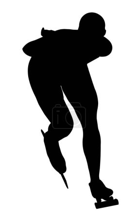 Téléchargez les illustrations : Femme patineuse de vitesse silhouette noire sur fond blanc - en licence libre de droit
