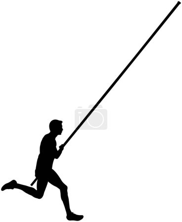 Téléchargez les illustrations : Silhouette noire athlète bâton voûteur courir - en licence libre de droit