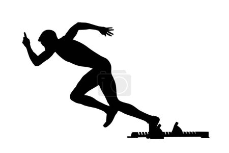 Ilustración de Inicio atleta corredor en bloques de partida silueta negro - Imagen libre de derechos