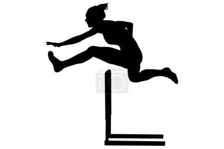 Illustration for 100 m hurdles running woman athlete black silhouette - Royalty Free Image