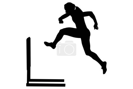 Téléchargez les illustrations : Haies de course femme athlète noir silhouette - en licence libre de droit
