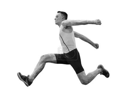 Téléchargez les illustrations : Athlète masculin en triple saut noir et blanc vecteur bas poly - en licence libre de droit
