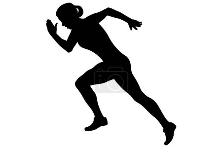 Illustration for Girl athlete runner starting running black silhouette - Royalty Free Image