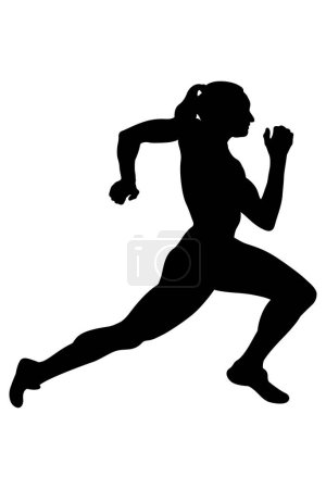 Téléchargez les illustrations : Running femme sprinteur coureur noir silhouette - en licence libre de droit