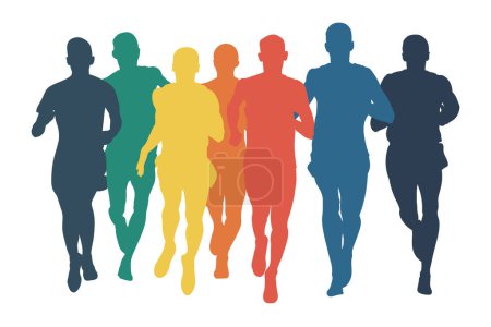 Illustration for Group runners men run colored silhouettes - Royalty Free Image