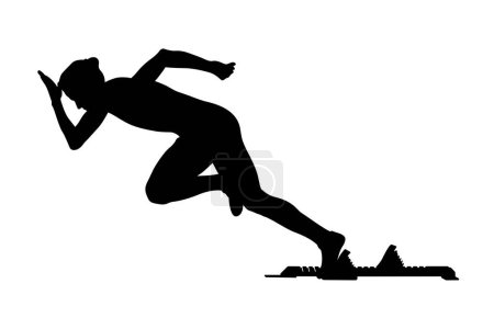 Ilustración de Explosivo inicio mujer corredor velocista de bloques de partida - Imagen libre de derechos