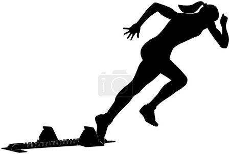 Ilustración de Iniciar corredor femenino de bloques de partida carrera de sprint - Imagen libre de derechos