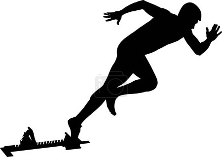 Ilustración de Atleta corredor empezar a correr de bloques de partida silueta negro - Imagen libre de derechos