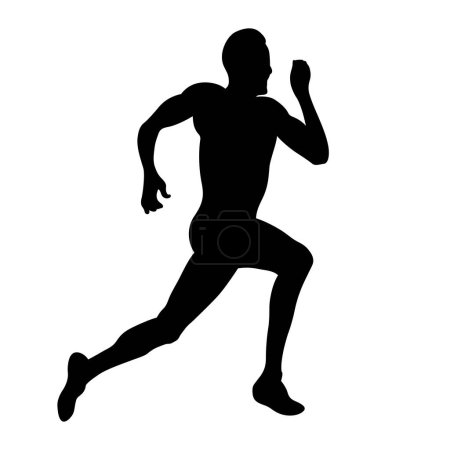 Illustration for Male athlete running sprint race black silhouette on white background, vector illustration, summer sports games - Royalty Free Image