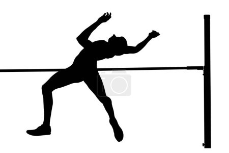 Téléchargez les illustrations : Dos saut en hauteur athlète masculin silhouette noire sur fond blanc, illustration, jeux de sport d'été - en licence libre de droit