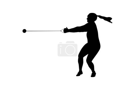 Illustration for Hammer throw female athlete black silhouette - Royalty Free Image