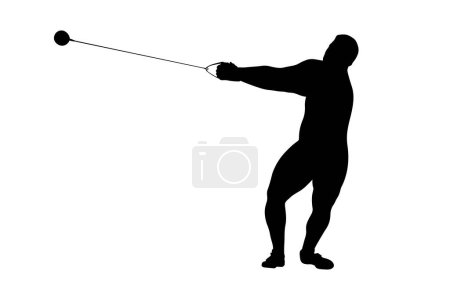 Illustration for Hammer throw male athlete black silhouette - Royalty Free Image