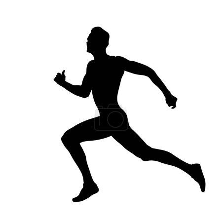 Téléchargez les illustrations : Athlète coureur coureur course à la ligne d'arrivée silhouette noiresilhouette noire sur fond blanc, illustration vectorielle, jeux de sports d'été - en licence libre de droit