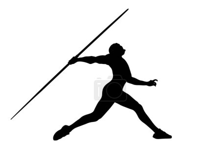 Illustration for Javelin throw male athlete black silhouette on white background, vector illustration, summer sports games - Royalty Free Image