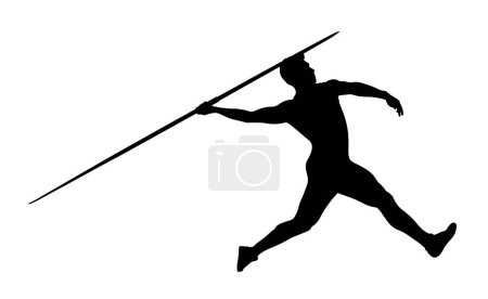 Téléchargez les illustrations : Athlète javelot lanceur silhouette noire sur fond blanc, illustration vectorielle, jeux de sport d'été - en licence libre de droit