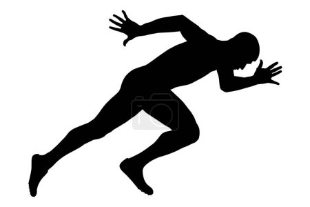 Illustration for Muscular sprinter runner start running black silhouette - Royalty Free Image