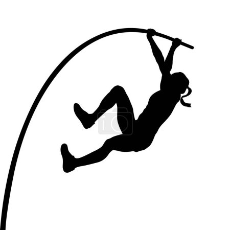 Illustration for Woman athlete in pole vault black silhouette - Royalty Free Image
