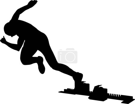 Ilustración de Negro corredor silueta empezar a correr de bloques de partida - Imagen libre de derechos