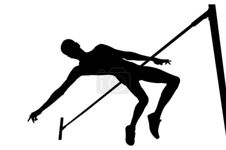 Illustration for High jump athlete jumper over bar black silhouette - Royalty Free Image