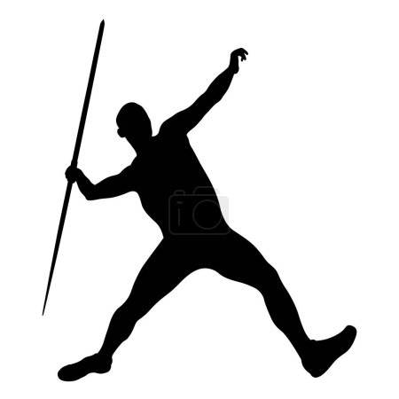 Ilustración de Javelin tiro atleta masculino silueta negra sobre fondo blanco, ilustración, juegos de deportes de verano - Imagen libre de derechos