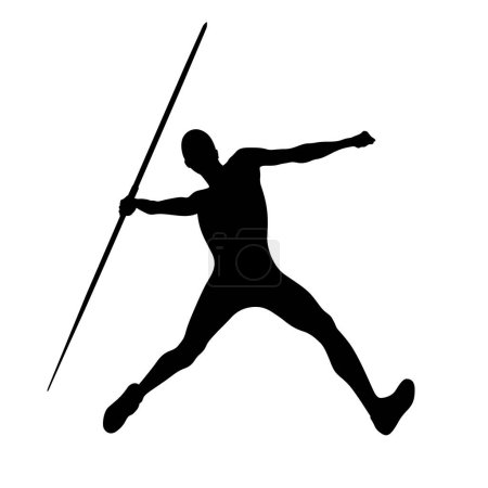 Téléchargez les illustrations : Athlète lanceur javelot lancer décathlon silhouette noire sur fond blanc, illustration vectorielle, jeux de sports d'été - en licence libre de droit