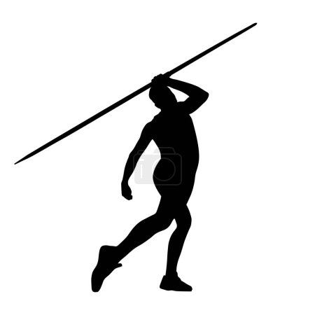 Illustration for Male thrower athlete javelin throw black silhouette on white background, vector illustration, summer sports games - Royalty Free Image