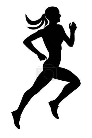 Ilustración de Esbelta hembra corredor atleta corriendo silueta negro - Imagen libre de derechos