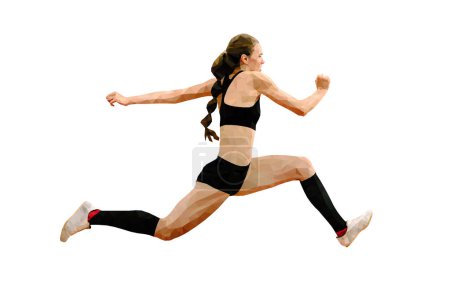 Ilustración de Mujer atleta salto triple salto polígono vector - Imagen libre de derechos