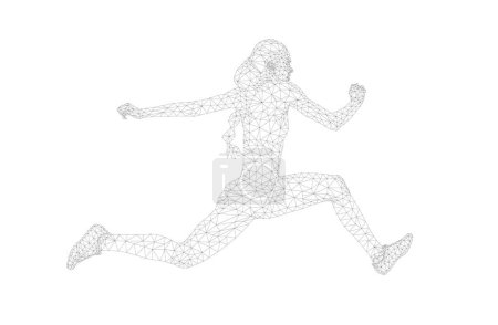 Illustration for Women athlete jumper in triple jump polygon wireframe vector - Royalty Free Image