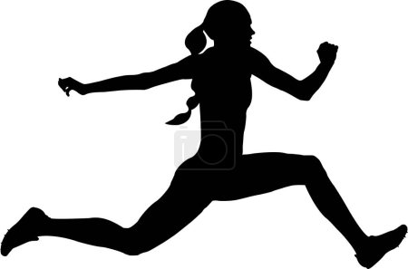 Illustration for Woman athlete jumping triple jump black silhouette - Royalty Free Image