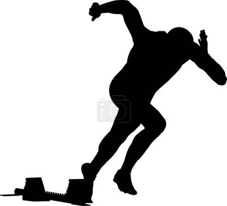 Ilustración de Start men corredor sprint en bloques de partida silueta negro - Imagen libre de derechos