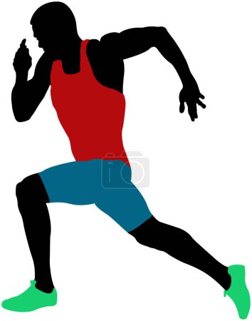 Ilustración de Sprinter muscular atleta corriendo silueta de color - Imagen libre de derechos