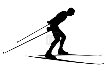 Illustration for Male skier cross country ski black silhouette on white background, sports vector illustration - Royalty Free Image