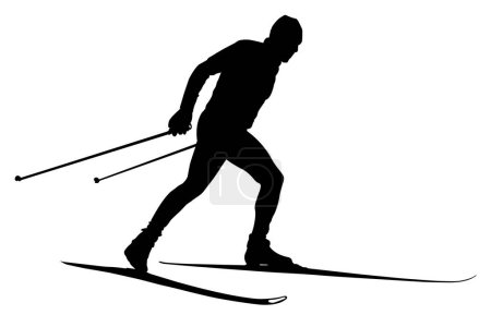 Téléchargez les illustrations : Athlète masculin skieur de fond silhouette noire - en licence libre de droit
