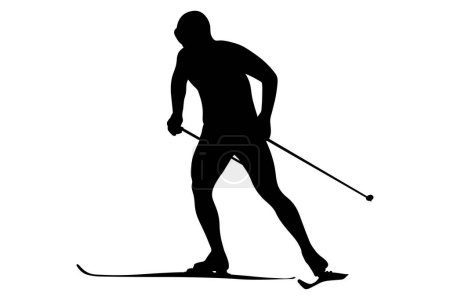 Téléchargez les illustrations : Homme athlète skieur compétition de ski de course silhouette noire - en licence libre de droit