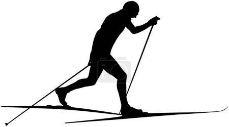 Illustration for Athlet ski racer running classic style black silhouette - Royalty Free Image