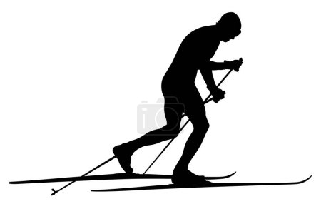 Téléchargez les illustrations : Ski de fond athlète de course skieur silhouette noire - en licence libre de droit
