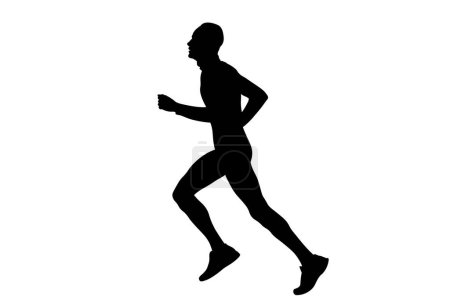 Illustration for Male athlete runner run side view black silhouette on white background, vector illustration, summer sports games - Royalty Free Image
