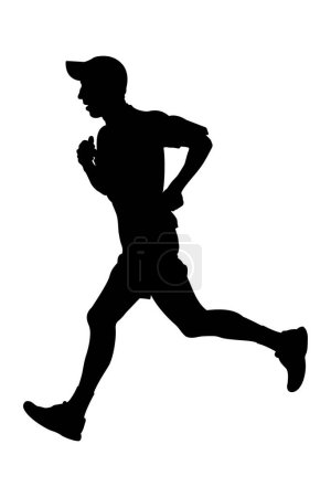 Illustration for Man running in cap running black silhouette - Royalty Free Image